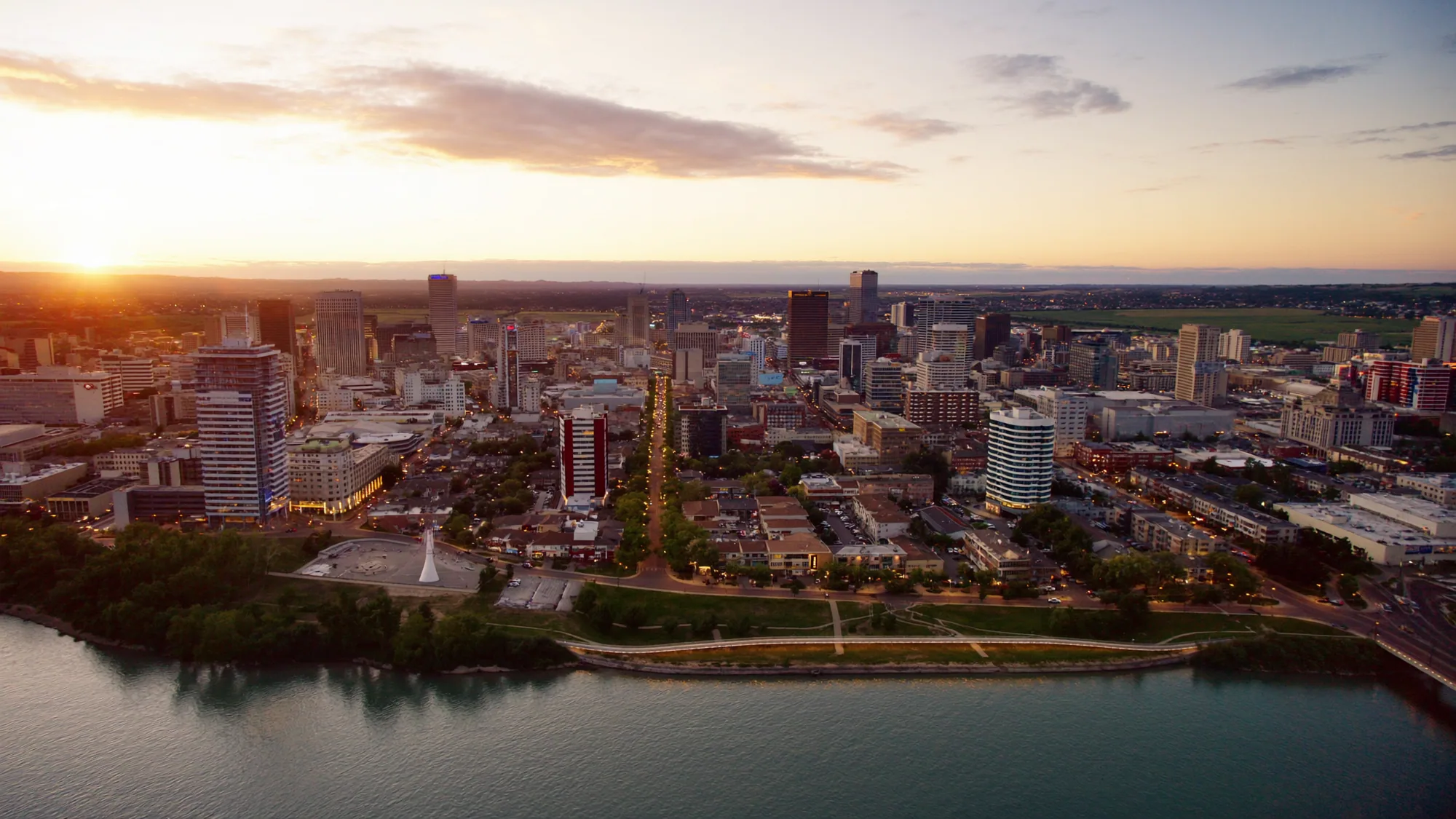 Downtown Saskatoon skyline along the South Saskatchewan River